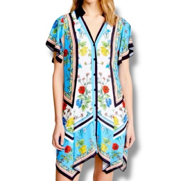 Alice + Olivia Conner Floral Scarf-Print Shirt Dress Size Large - Picture 4 of 13